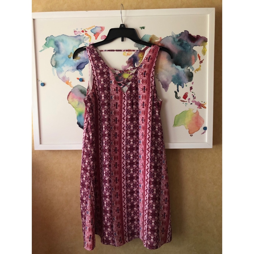 Pink, White and Maroon sleeveless dress